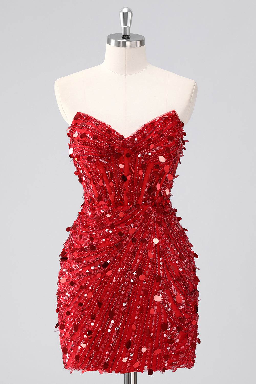 Fuchsia Corset Strapless Beaded Homecoming Dress with Sequins
