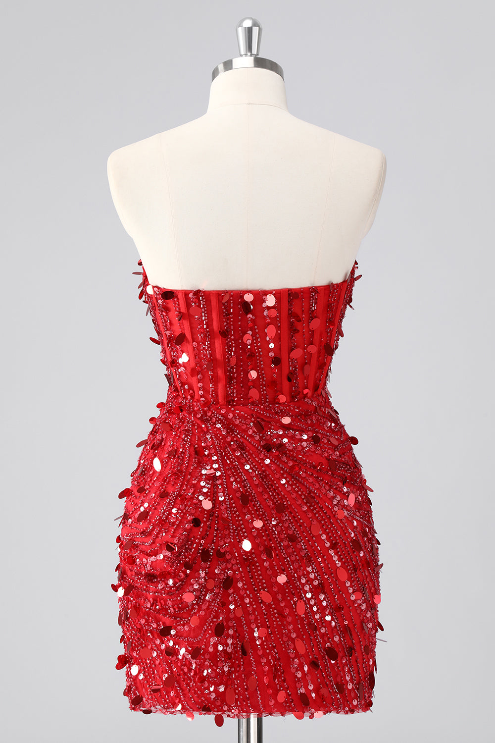 Fuchsia Corset Strapless Beaded Homecoming Dress with Sequins