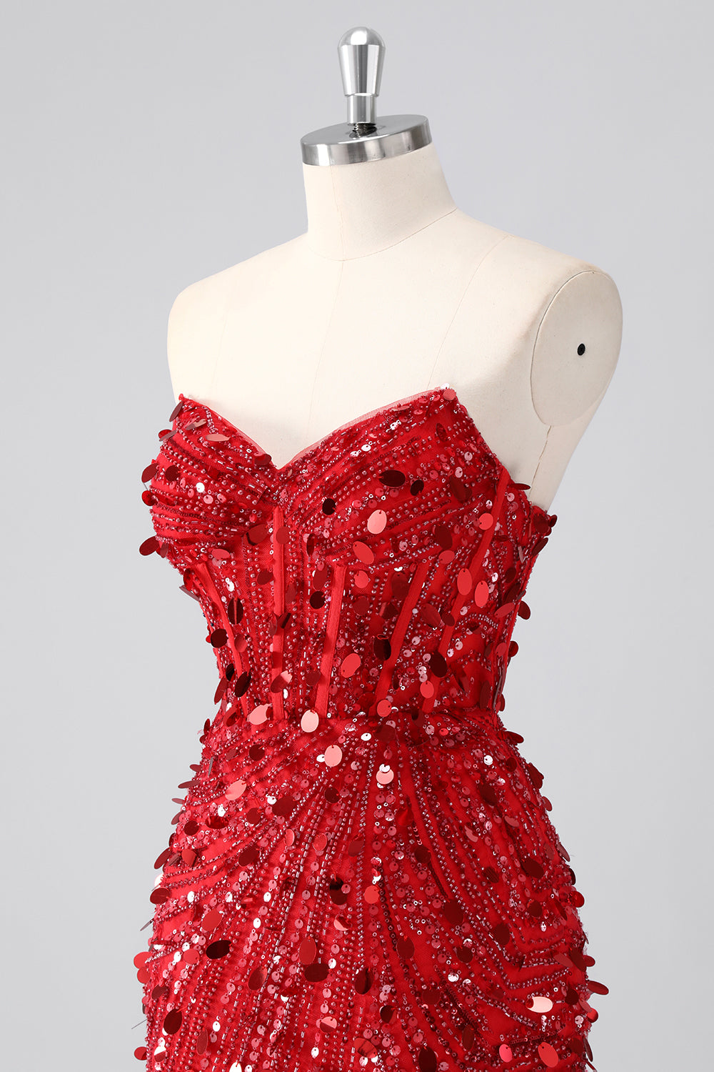 Fuchsia Corset Strapless Beaded Homecoming Dress with Sequins