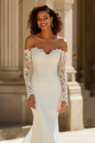 Ivory Off The Shoulder Court Train Mermaid Wedding Dress With Lace