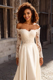 Ivory Court Train Off The Shoulder Wedding Dress With Lace