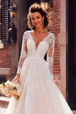 Ivory A-Line Tulle V-Neck Wedding Dress With Lace