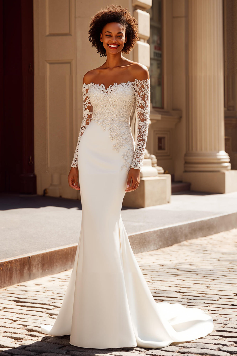 Mermaid Ivory Off The Shoulder Court Train Wedding Dress With Lace