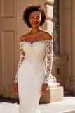 Mermaid Ivory Off The Shoulder Court Train Wedding Dress With Lace