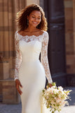 Mermaid White Lace Long Sleeve Wedding Dress