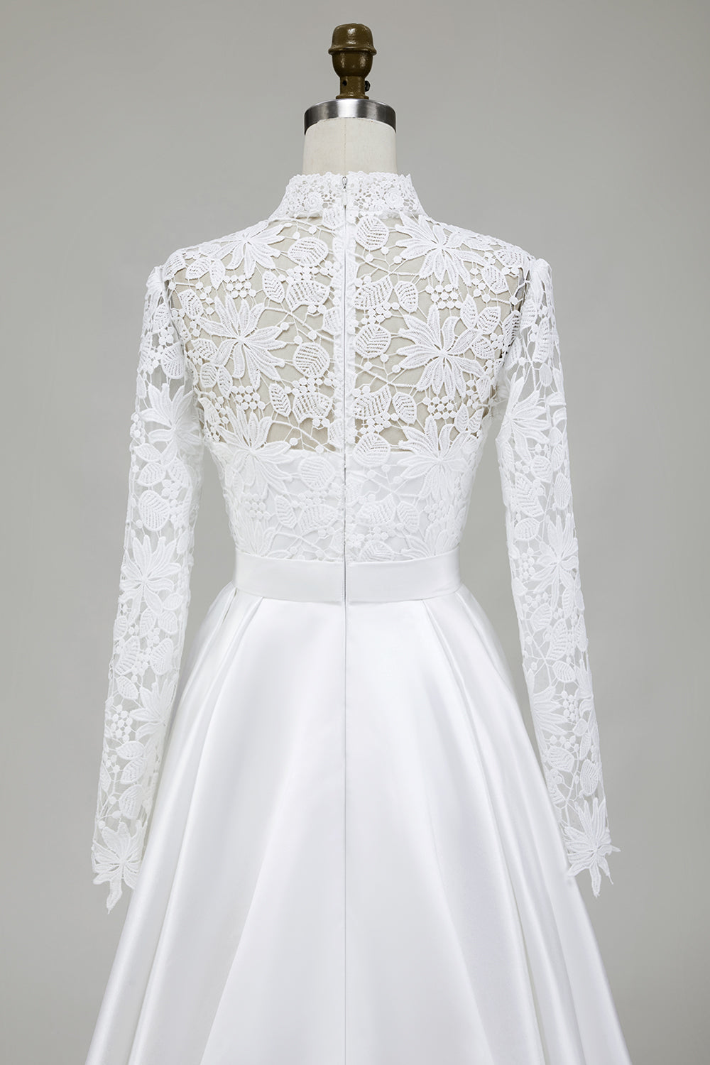 Modest Ivory A-Line High Neck Long Sleeve Wedding Dress With Lace