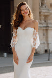 White Mermaid Off The Shoulder Wedding Dress With Lace