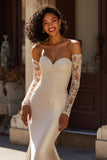 Ivory Mermaid Long Sleeve Wedding Dress with Appliques