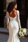 Mermaid Square Neck White Long Sleeve Wedding Dress with Lace
