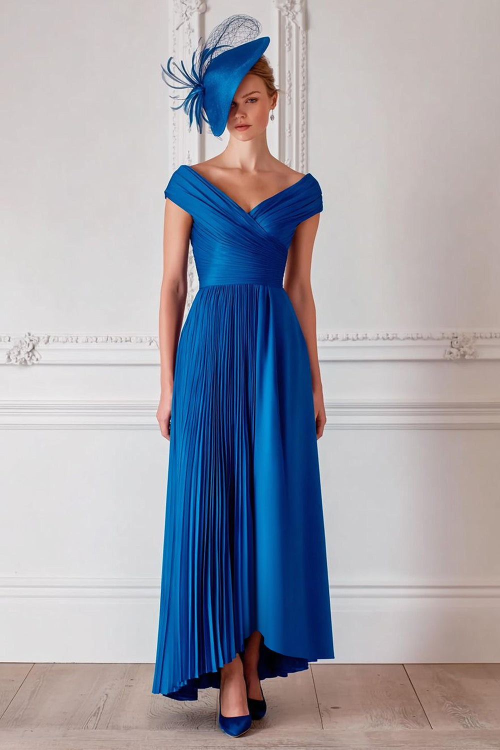 Royal Blue Pleated Satin A-Line Mother Of The Bride Dress