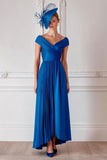Royal Blue Pleated Satin A-Line Mother Of The Bride Dress