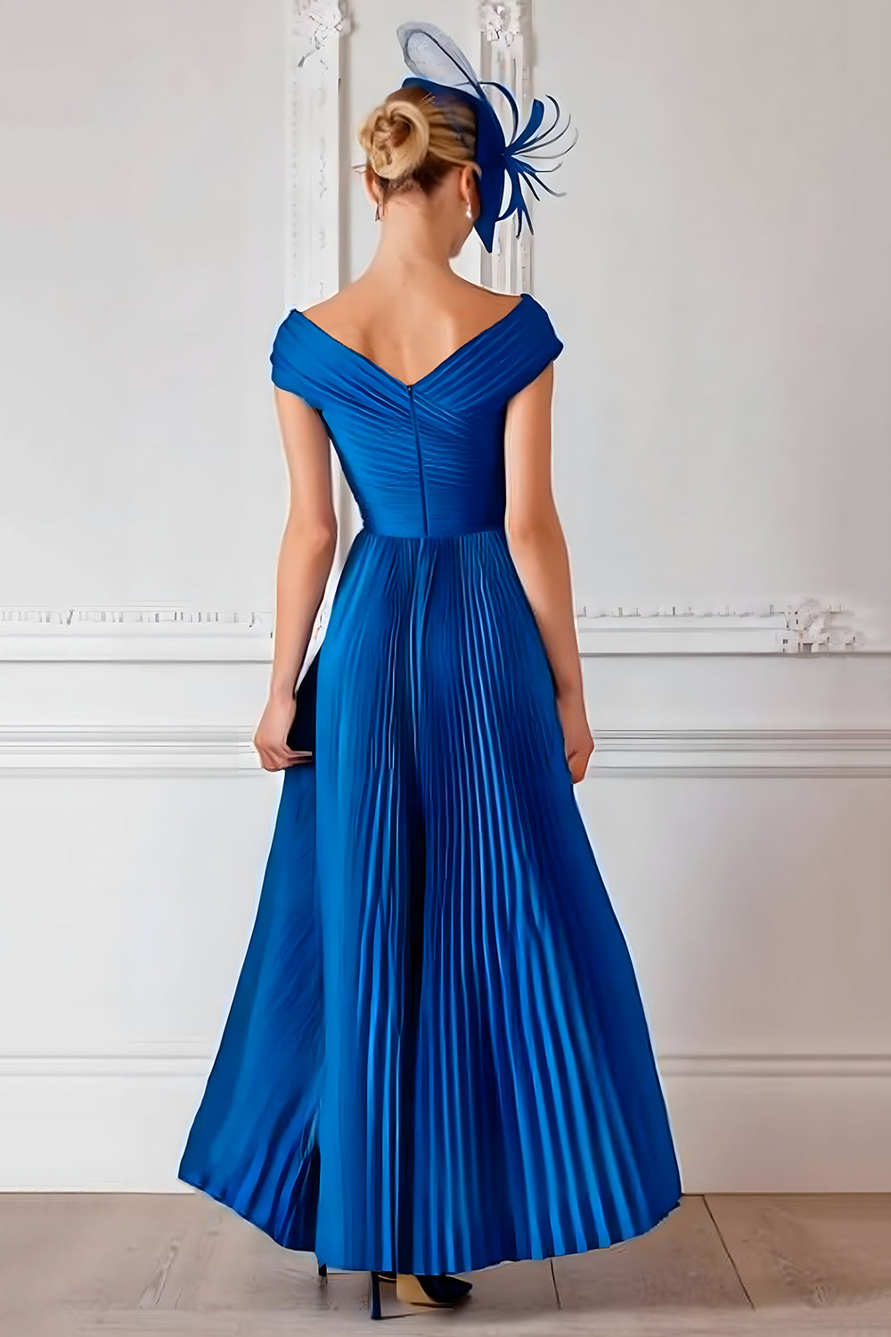 Royal Blue Pleated Satin A-Line Mother Of The Bride Dress