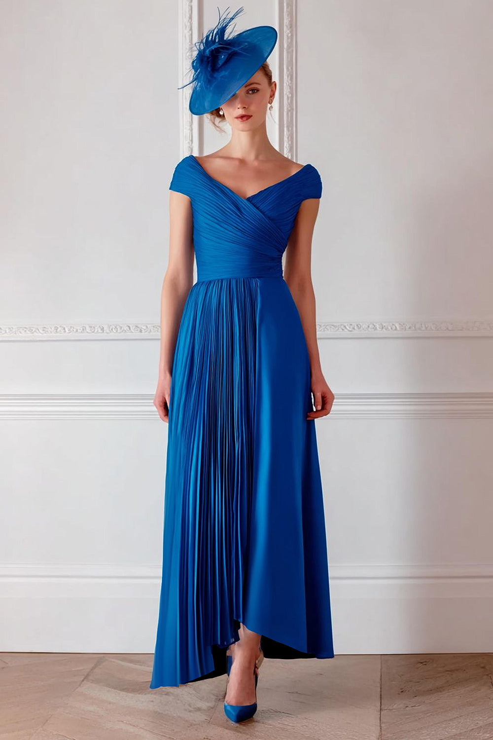 Royal Blue Pleated Satin A-Line Mother Of The Bride Dress