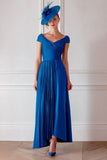 Royal Blue Pleated Satin A-Line Mother Of The Bride Dress