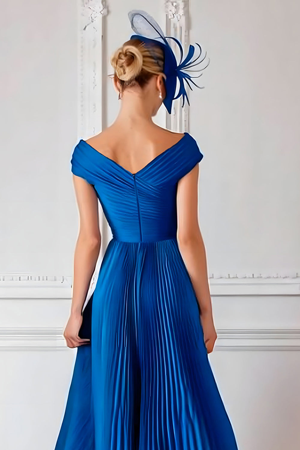 Royal Blue Pleated Satin A-Line Mother Of The Bride Dress