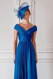 Royal Blue Pleated Satin A-Line Mother Of The Bride Dress