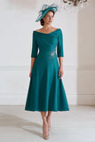 Peacock Green A-Line Midi Mother Of The Bride Dress With Beading