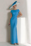 Blue Sheath Ruched Mother Of The Bride Dress