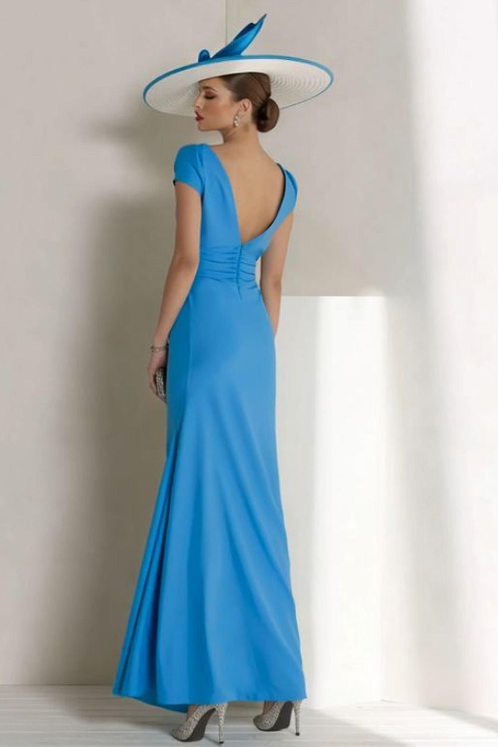 Blue Sheath Ruched Mother Of The Bride Dress