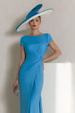 Blue Sheath Ruched Mother Of The Bride Dress