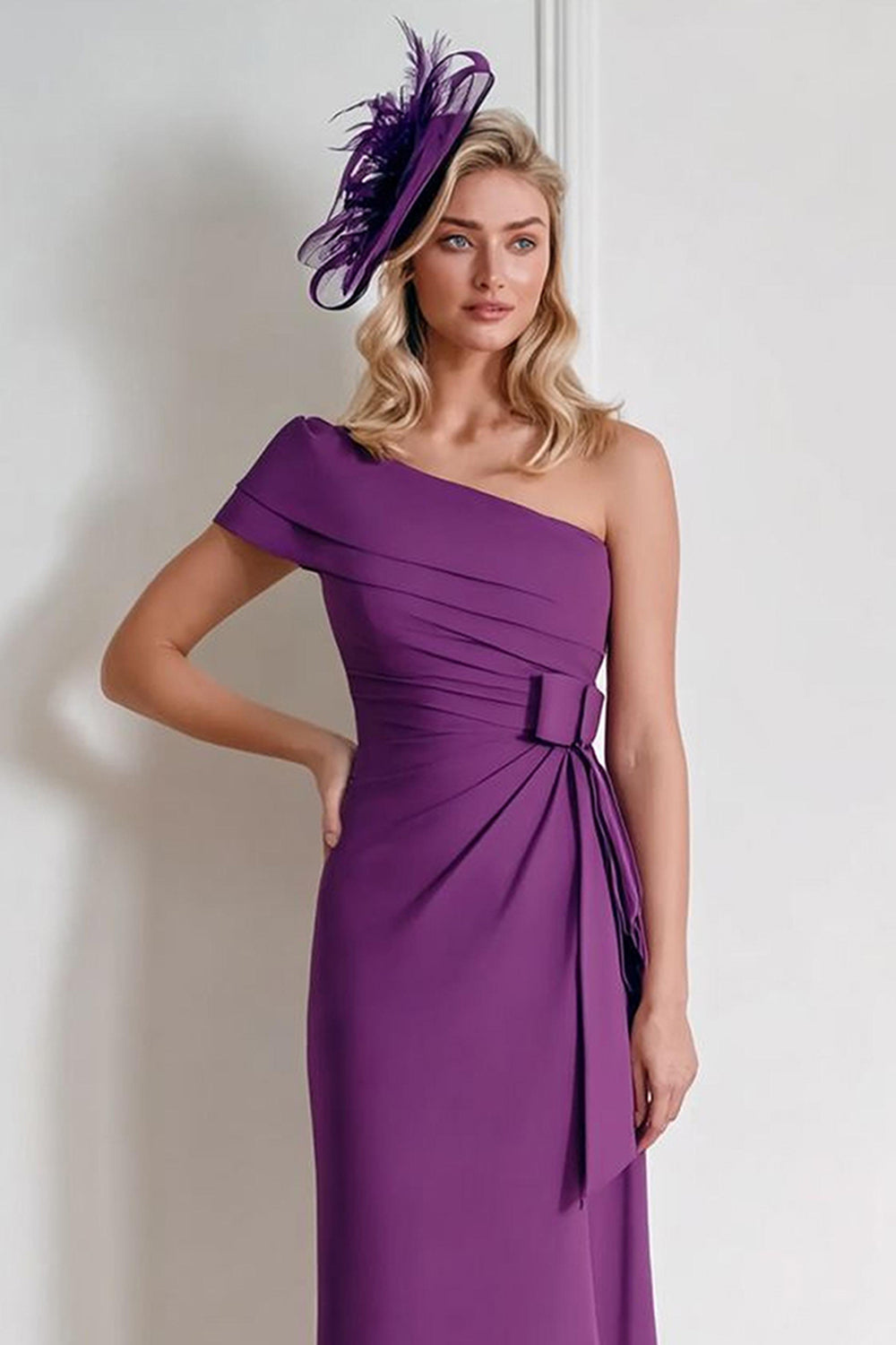 Grape One Shoulder Sheath Midi Mother Of The Bride Dress