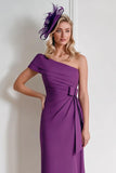 Grape One Shoulder Sheath Midi Mother Of The Bride Dress