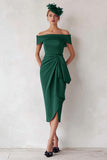 Dark Green Off The Shoulder Bodycon Midi Mother Of The Bride Dress