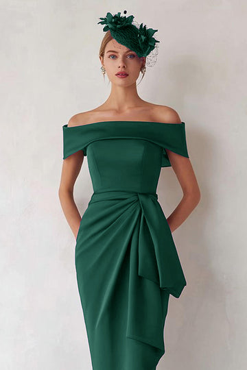Dark Green Off The Shoulder Bodycon Midi Mother Of The Bride Dress