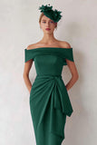 Dark Green Off The Shoulder Bodycon Midi Mother Of The Bride Dress