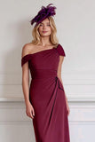 Burgundy Off The Shoulder Sheath Midi Mother Of The Bride Dress