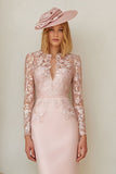 Blush Pink Midi Mother Of The Bride Dress With Appliques