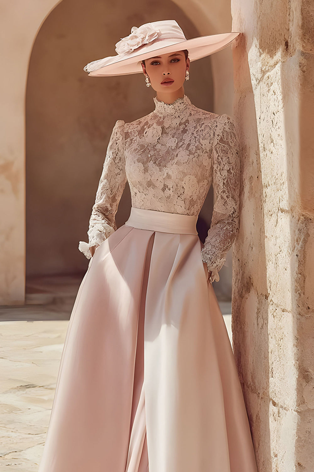 High Neck A-Line Lace Candy Pink Mother Of The Dress With Pockets