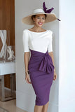 Grape Pencil Midi Mother Of The Bride Dress with Sash