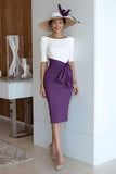 Grape Pencil Midi Mother Of The Bride Dress with Sash