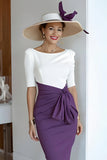 Grape Pencil Midi Mother Of The Bride Dress with Sash