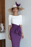 Grape Pencil Midi Mother Of The Bride Dress with Sash