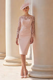 Blush Pink Pencil Lace Midi Mother Of The Bride Dress