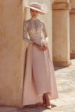 Candy Pink High Neck Mother Of The Bride Dress With Lace