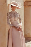 Candy Pink High Neck Mother Of The Bride Dress With Lace