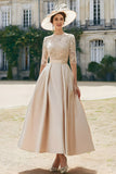 Blush Pink Satin A-Line Mother Of The Bride Dress With Lace