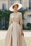 Blush Pink Satin A-Line Mother Of The Bride Dress With Lace
