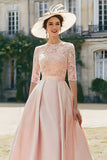Blush Pink Satin A-Line Mother Of The Bride Dress With Lace
