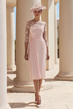 Blush Pink Pleated Midi Mother Of The Bride Dress With Appliques
