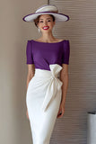 Pencil Grape Midi Mother Of The Bride Dress With Bow