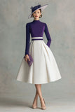 Plum A-Line High Neck Midi Mother Of The Bride Dress