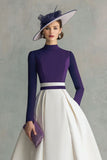 Plum A-Line High Neck Midi Mother Of The Bride Dress