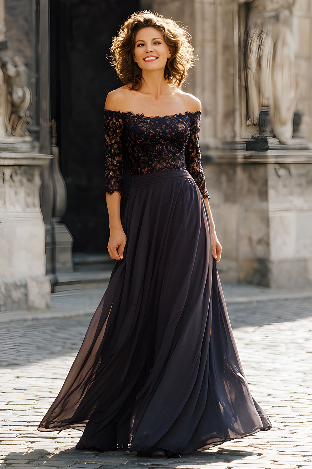 Black Off The Shoulder Mother Of The Bride Dress With Lace