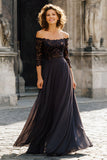 Black Off The Shoulder Mother Of The Bride Dress With Lace