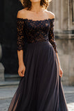 Black Off The Shoulder Mother Of The Bride Dress With Lace