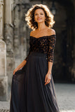 Black Off The Shoulder Mother Of The Bride Dress With Lace